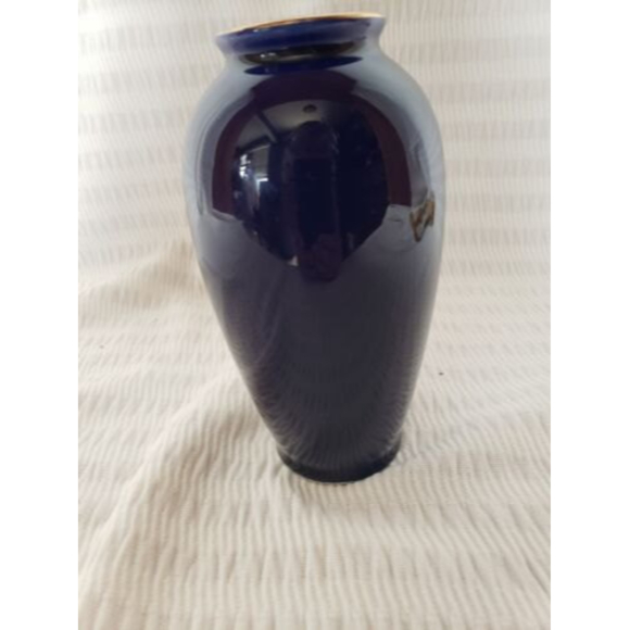 Japanese Blue Cobalt and Gold Peacock Vase Vintage Ceramic 6 inch - Hand Painted - Picture 3 of 7